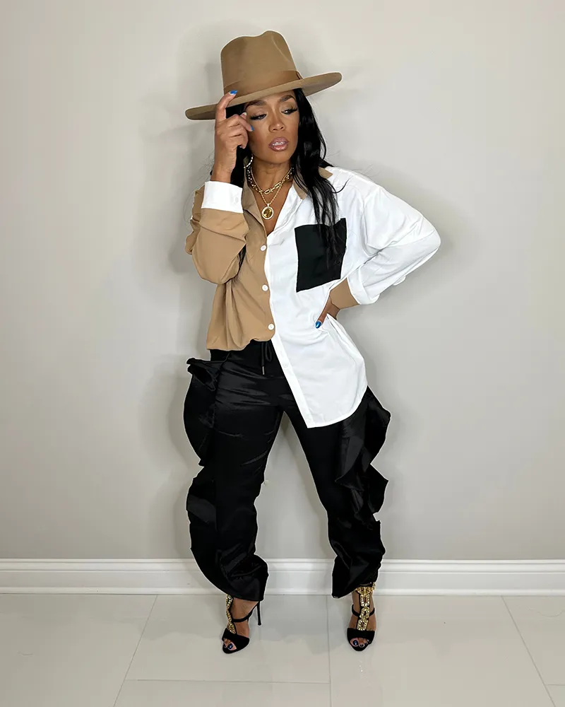 Khaki White Simple Shirts