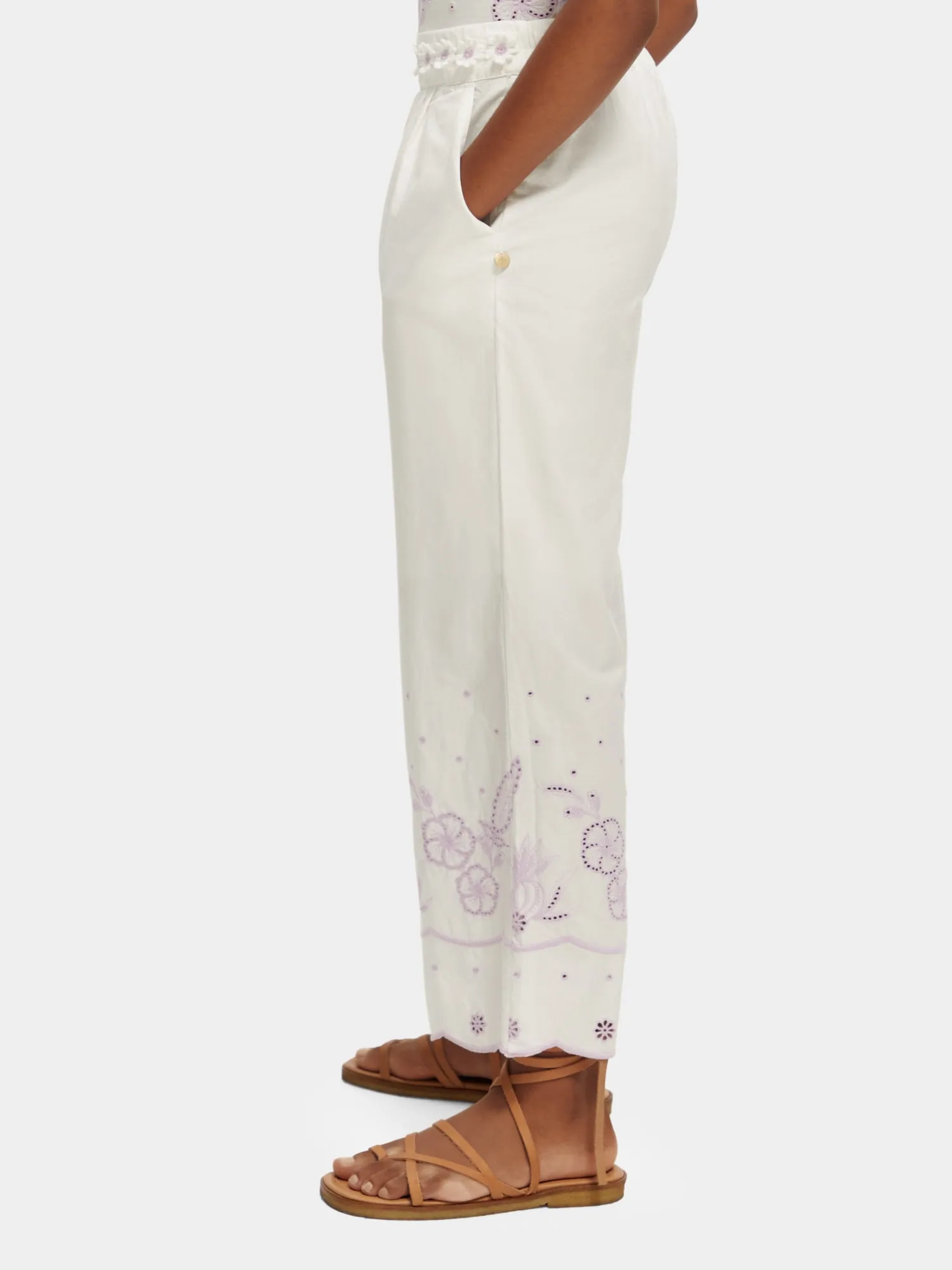 Kids - Cropped broderie anglaise pants