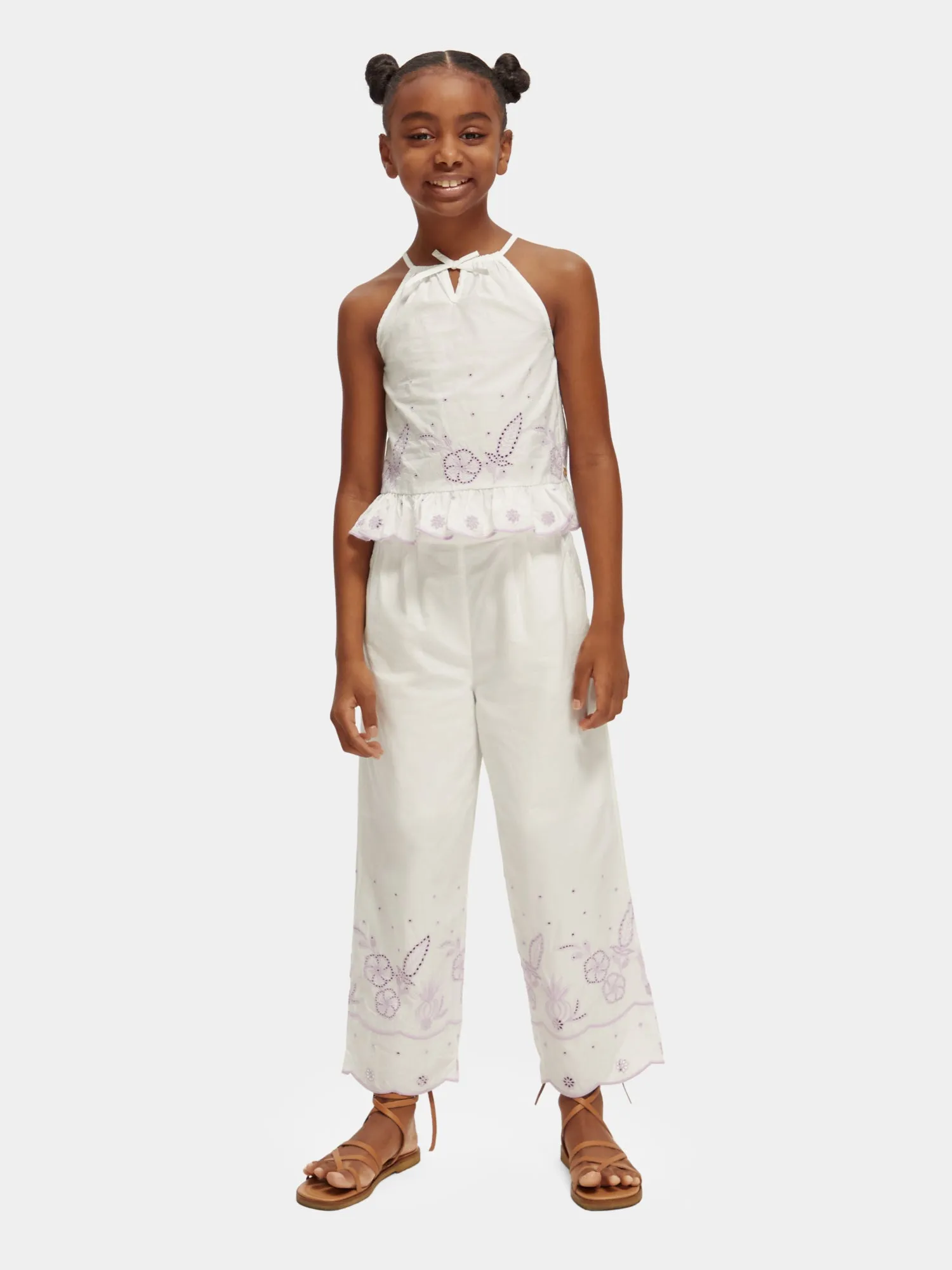 Kids - Cropped broderie anglaise pants