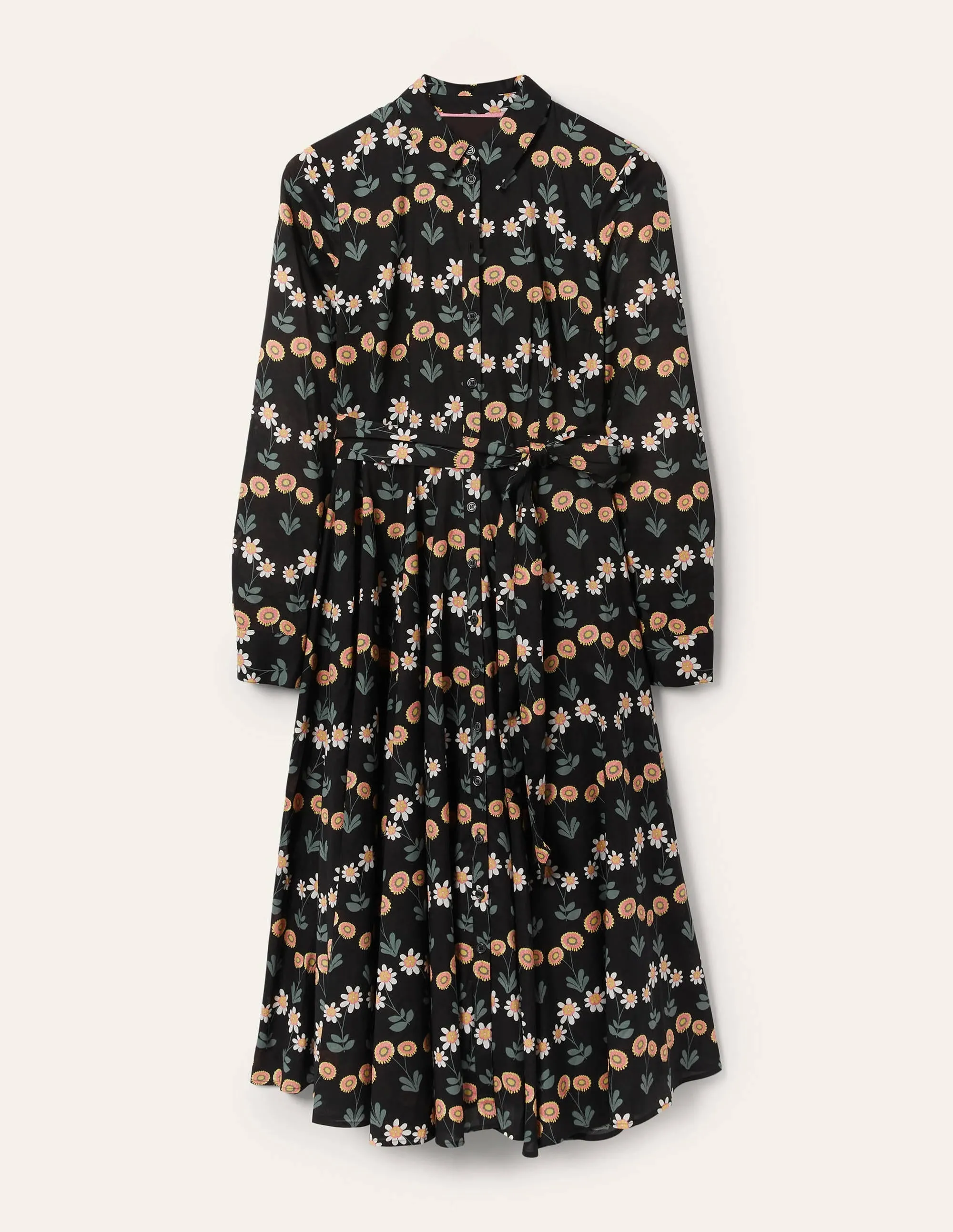 Kitty Midi Shirt Dress-Black, Delicate Daisy