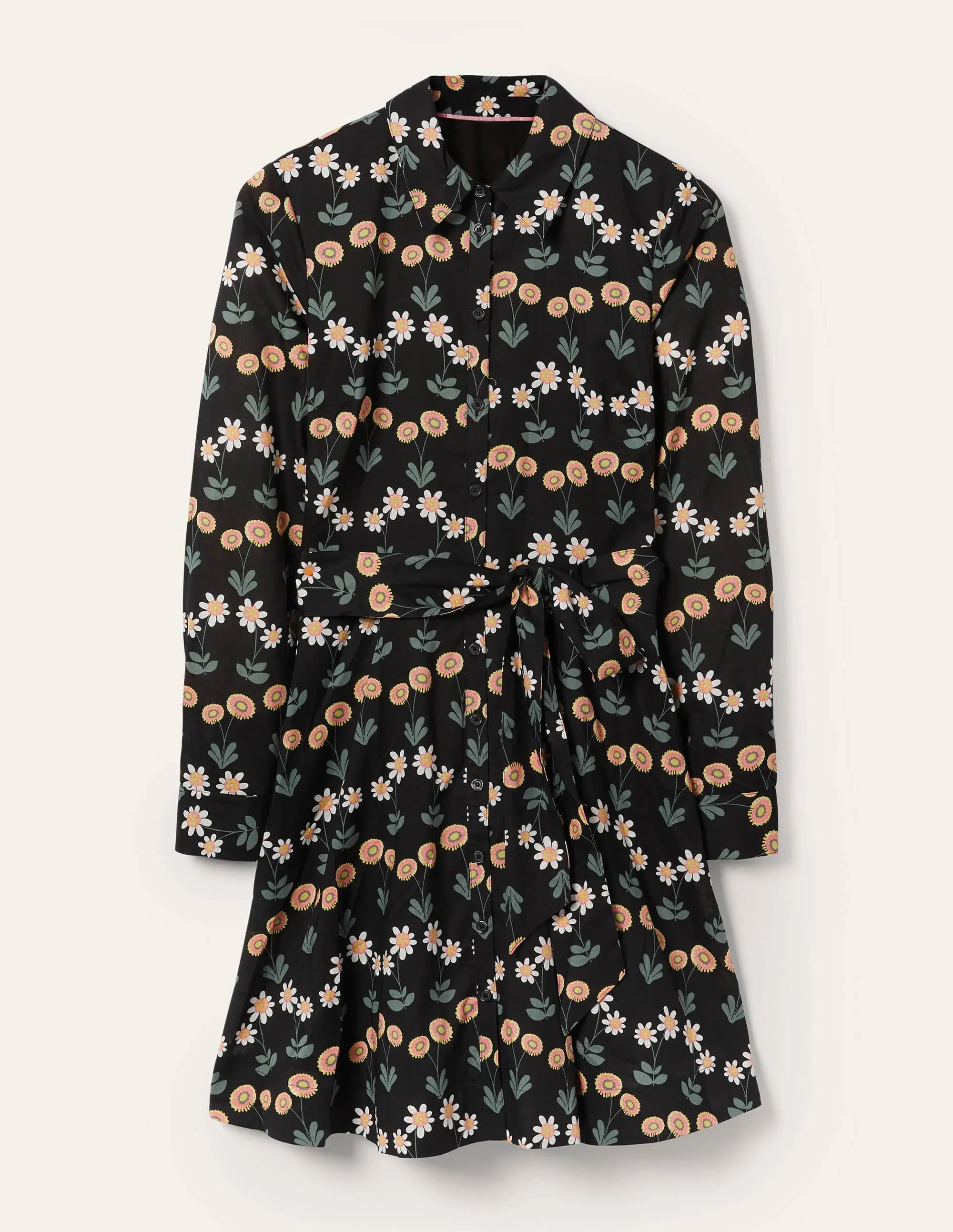 Kitty Shirt Dress-Black, Delicate Daisy