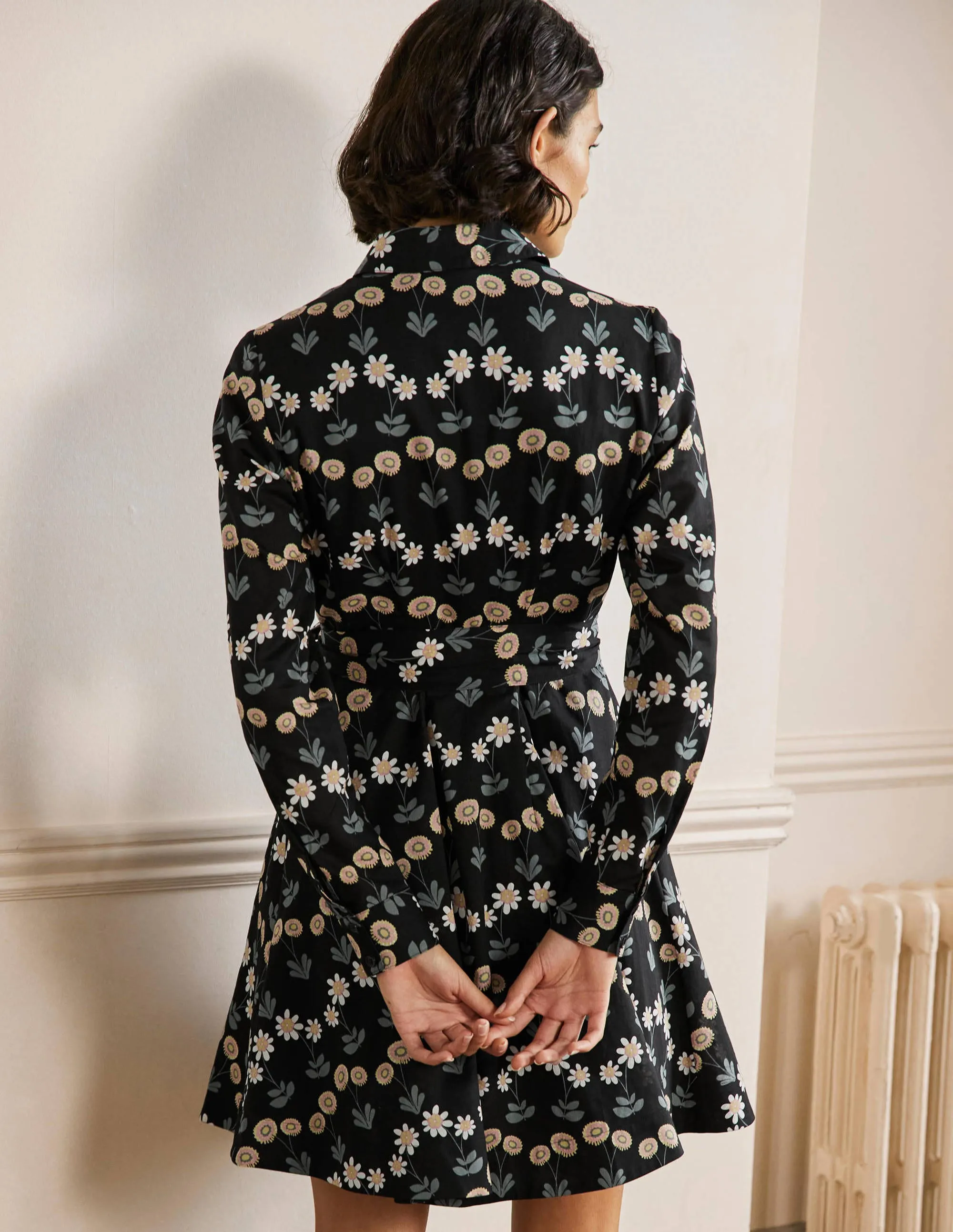 Kitty Shirt Dress-Black, Delicate Daisy