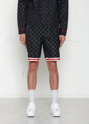 Konus Men's Tonal Checkered Shorts with Tape in Black