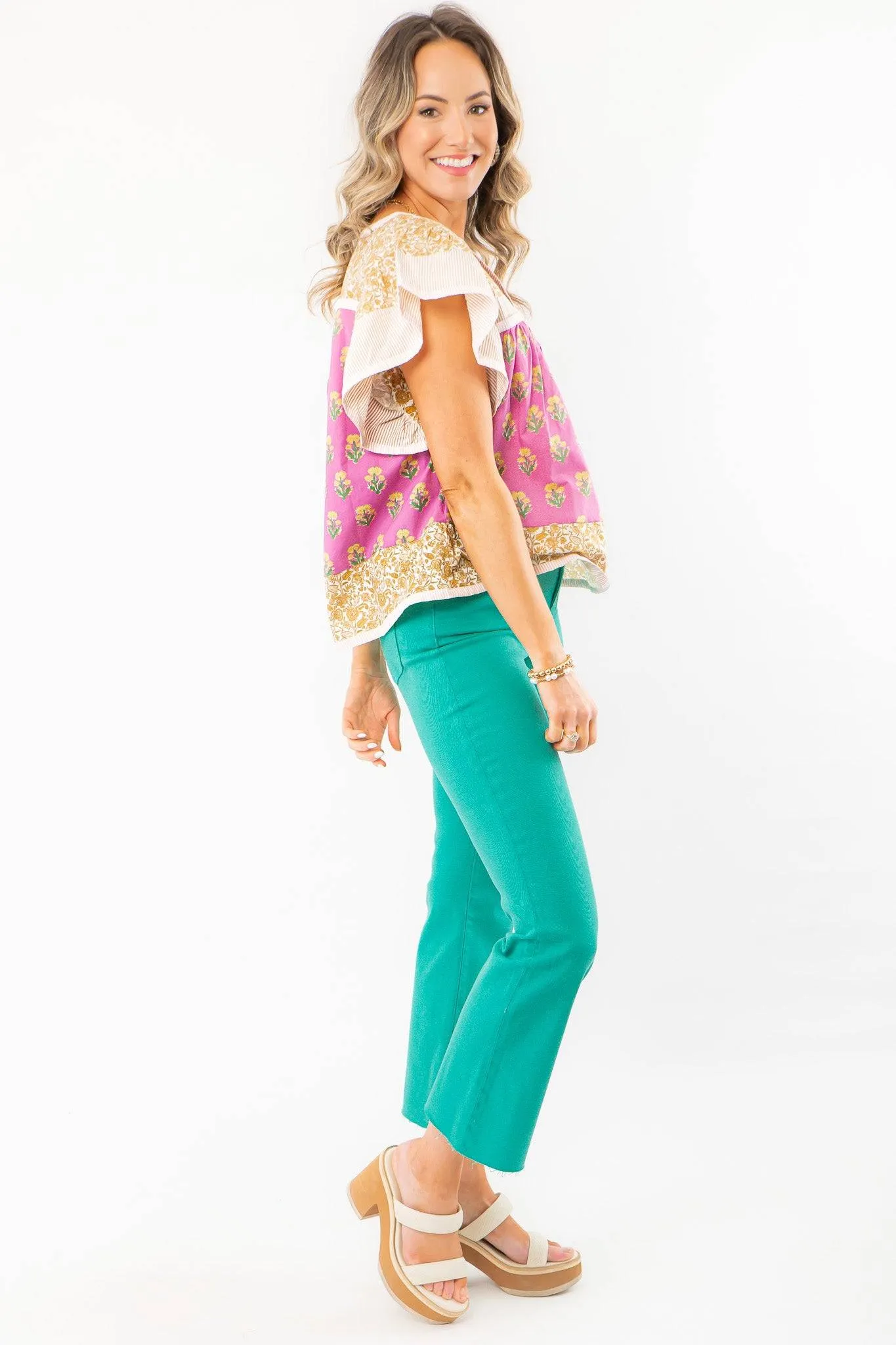 KUT Turquoise Kelsey High Rise Ankle Flare Jeans