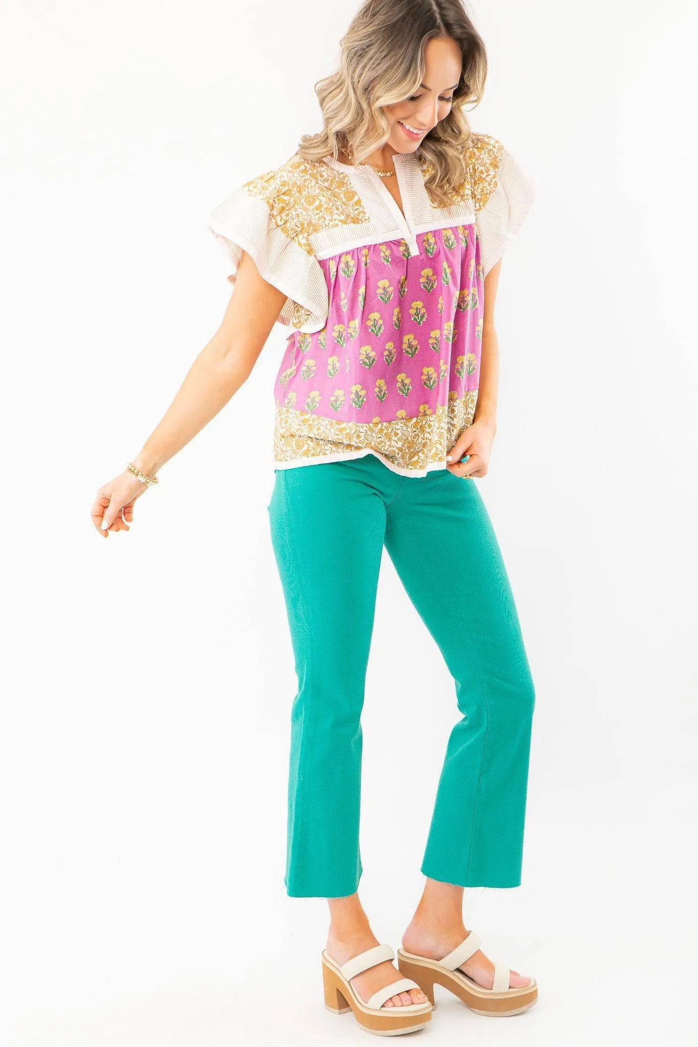 KUT Turquoise Kelsey High Rise Ankle Flare Jeans