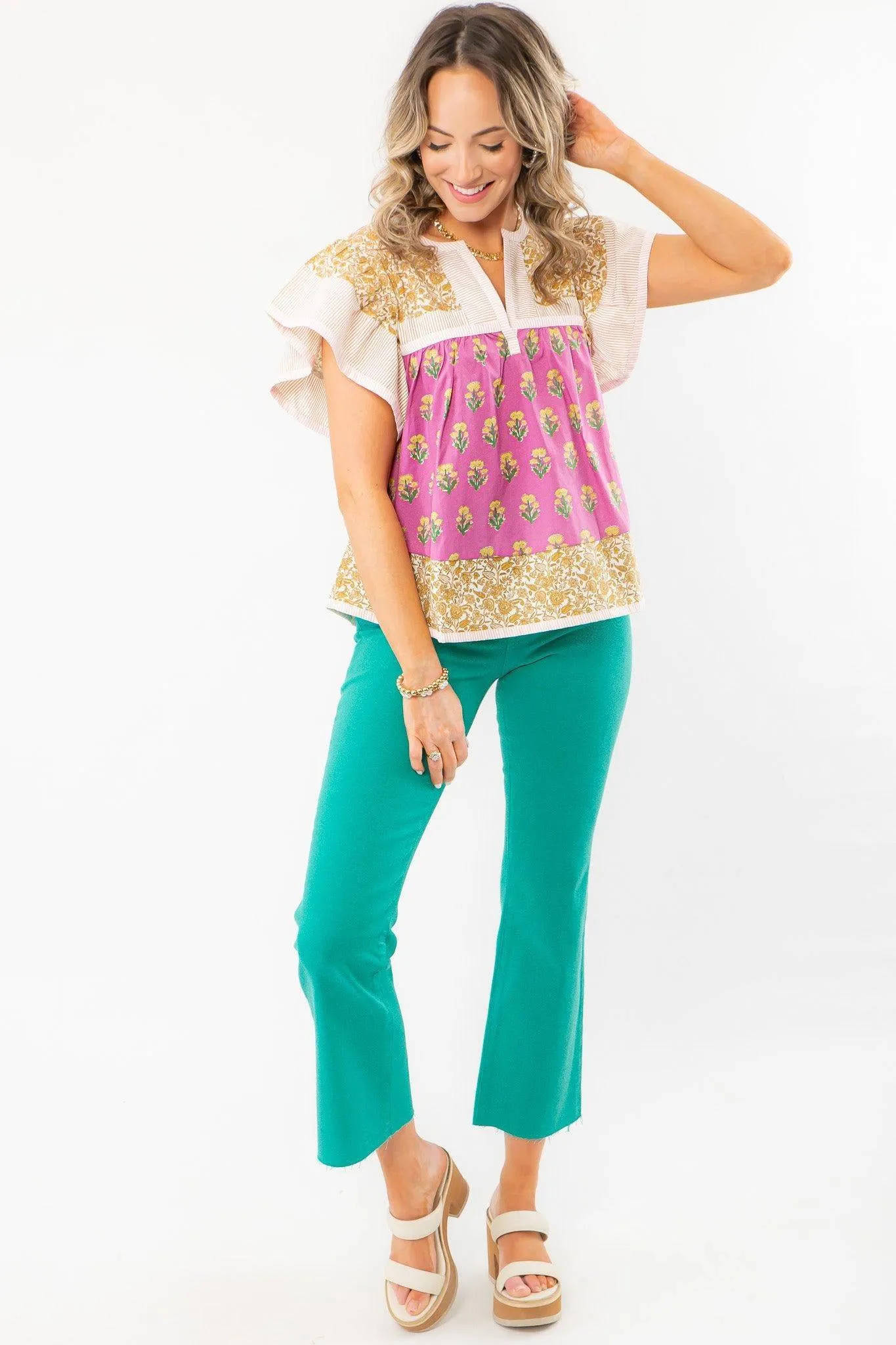 KUT Turquoise Kelsey High Rise Ankle Flare Jeans