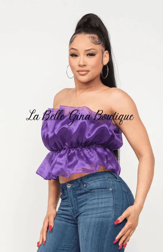 Lala Linning Elastic Shirring Tulle Tube Top-Purple