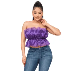 Lala Linning Elastic Shirring Tulle Tube Top-Purple