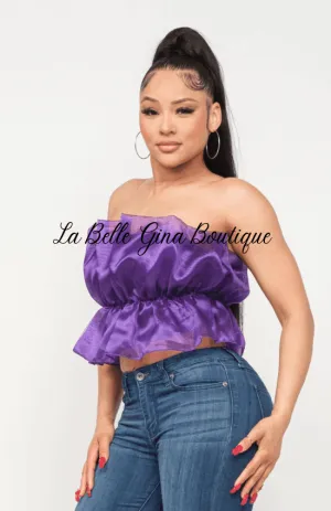 Lala Linning Elastic Shirring Tulle Tube Top-Purple