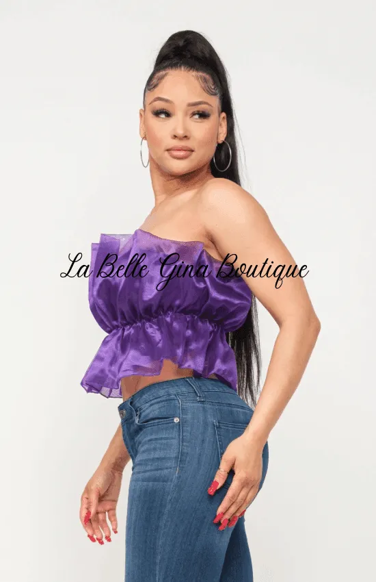 Lala Linning Elastic Shirring Tulle Tube Top-Purple