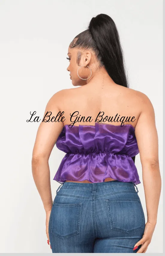Lala Linning Elastic Shirring Tulle Tube Top-Purple