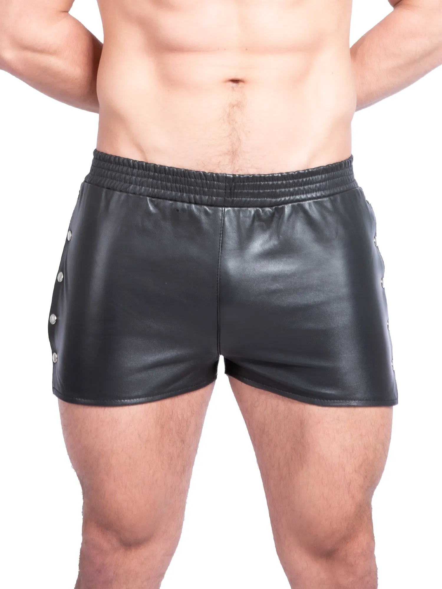 Leather Shorts With Side Snaps