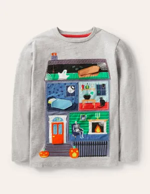 Lift-the-flap Spooky T-shirt-Grey Marl Haunted House