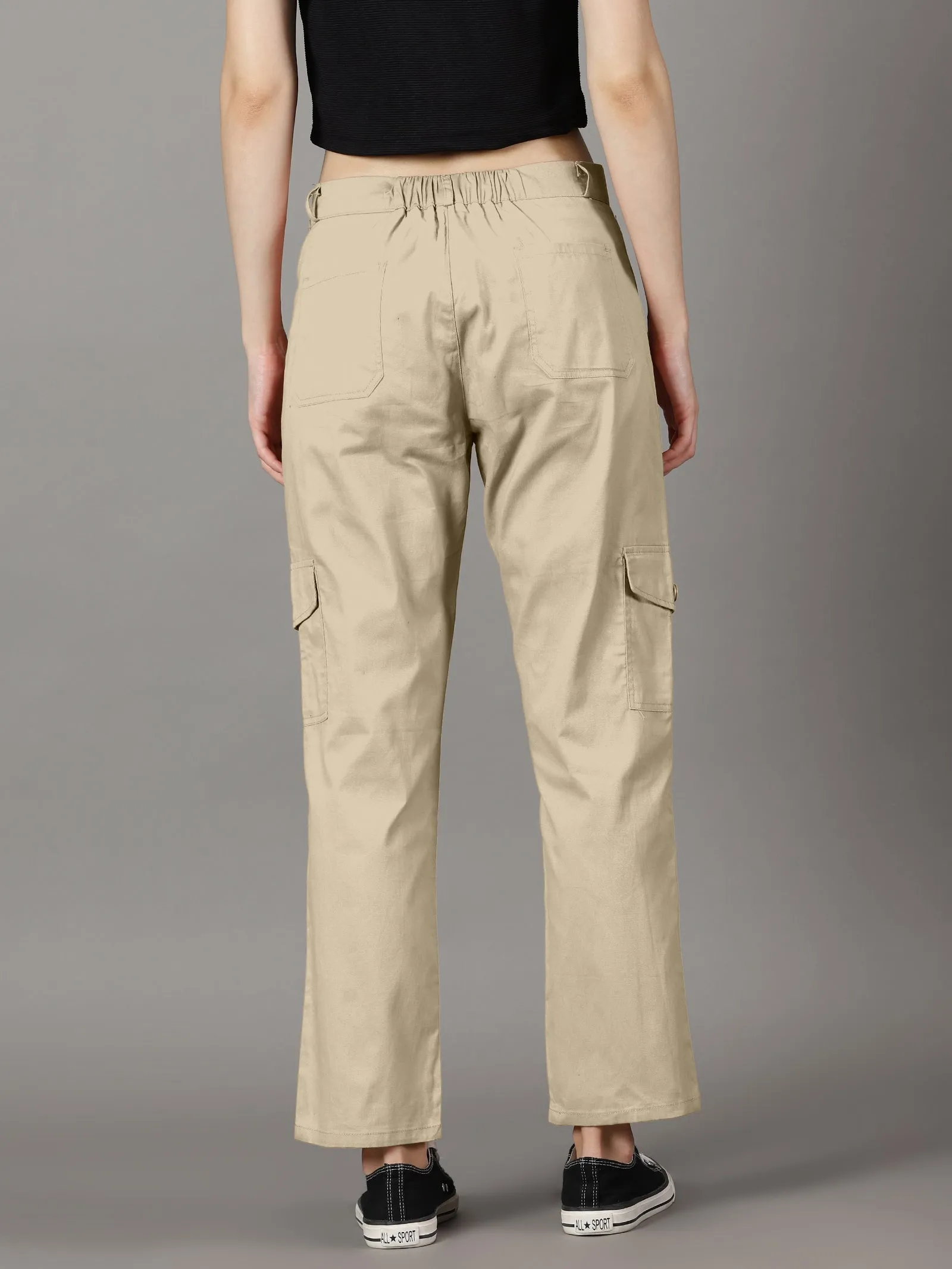 Light Beige Cotton 6 Pocket Cargo Pants