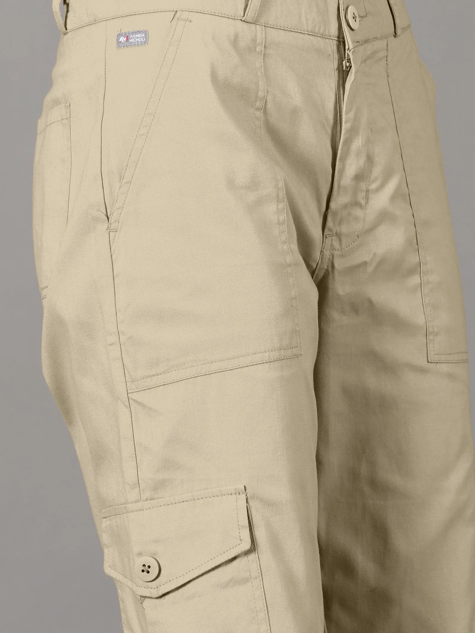 Light Beige Cotton 6 Pocket Cargo Pants