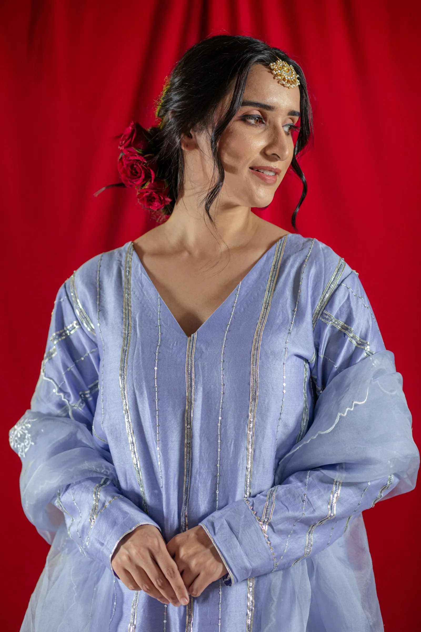 Lilac Gota Lines Kurta Set