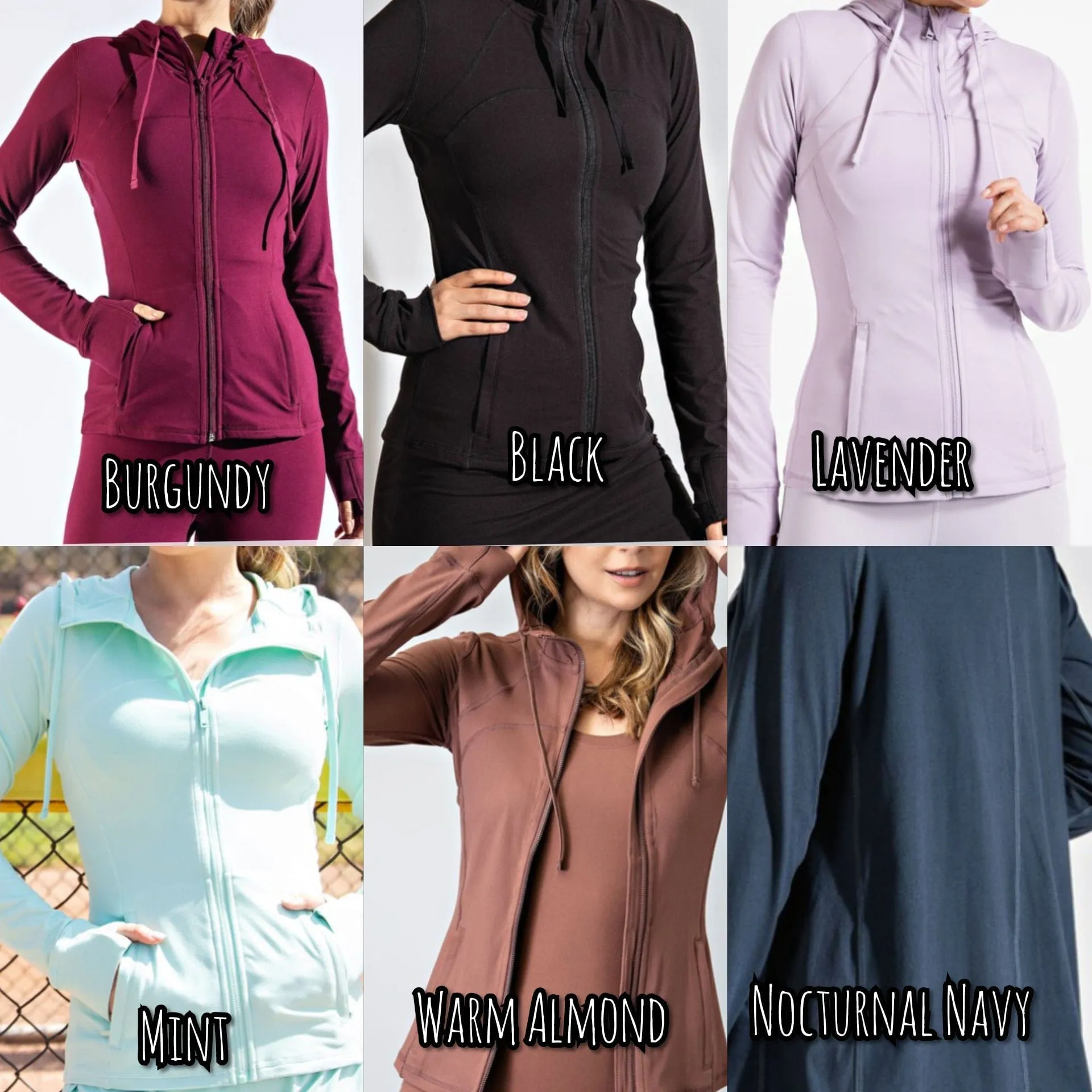 Malia Athletic Fit Full Zip Top w/Hood (5 colors!)