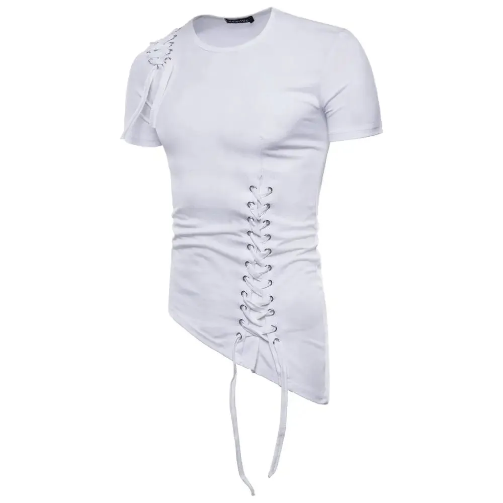 Men irregular design hip hop punk t shirt tops lacing gothic style
