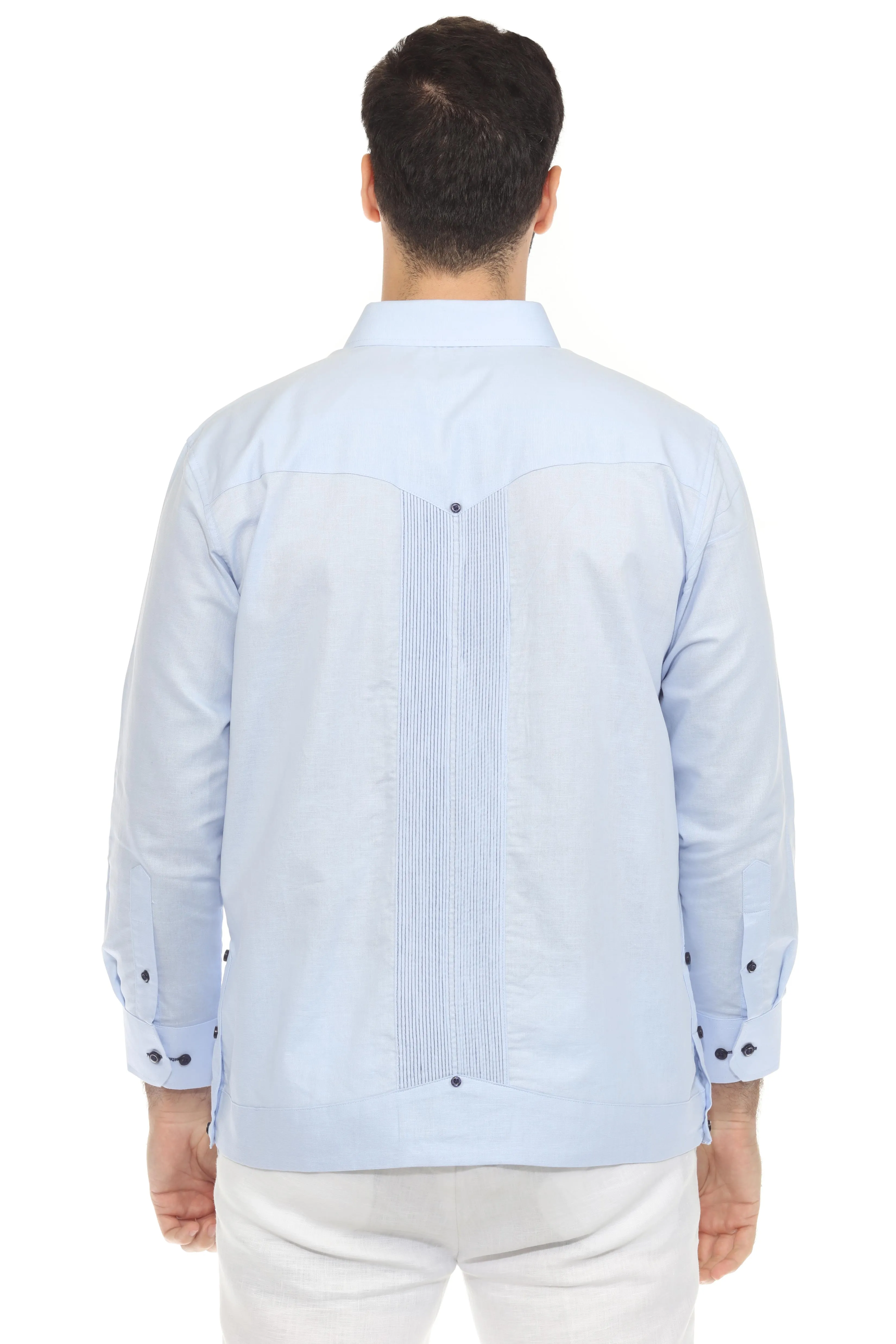 Men's 100% Linen Guayabera Chacabana Shirt Long Sleeve with Pleating Accent