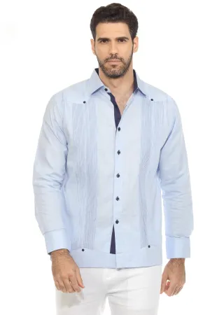 Men's 100% Linen Guayabera Chacabana Shirt Long Sleeve with Pleating Accent