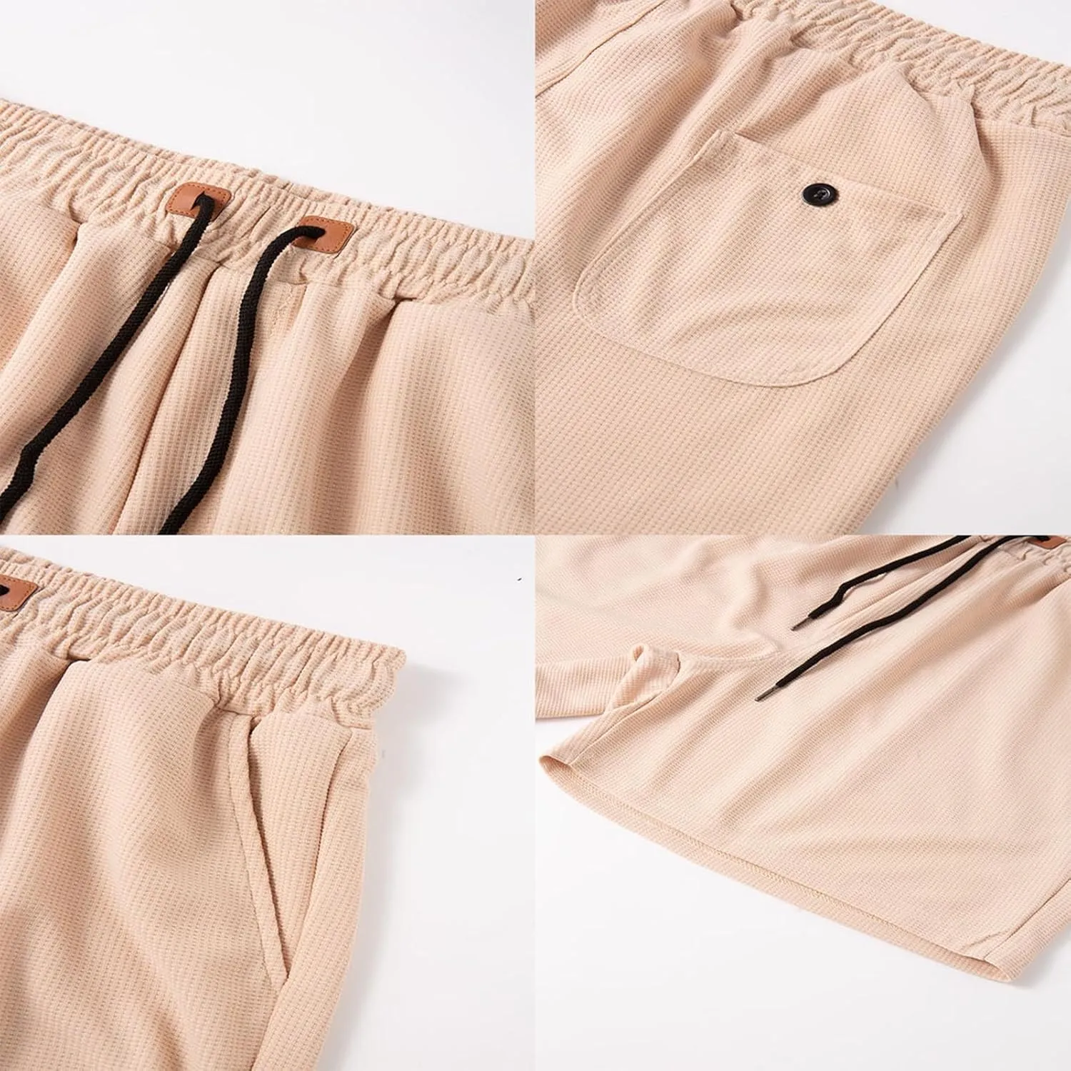 Mens Casual Shorts 5 Inch Inseam Waffle Lightweight Drawstring Elastic Waist Flat Front Chino Golf Shorts with Pockets