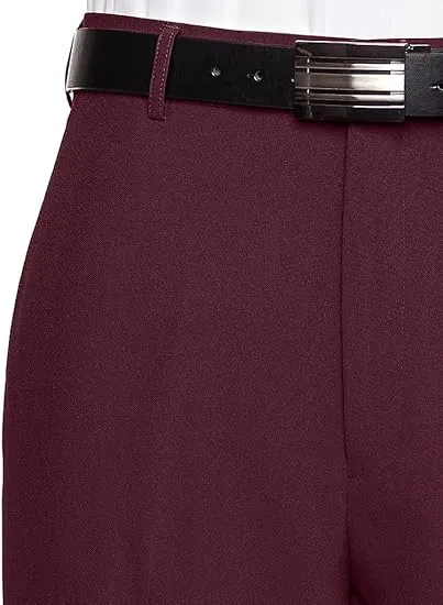 Men's Flat Front Dress Pant Modern Fit - Perfect for Every Day! - Burgundy