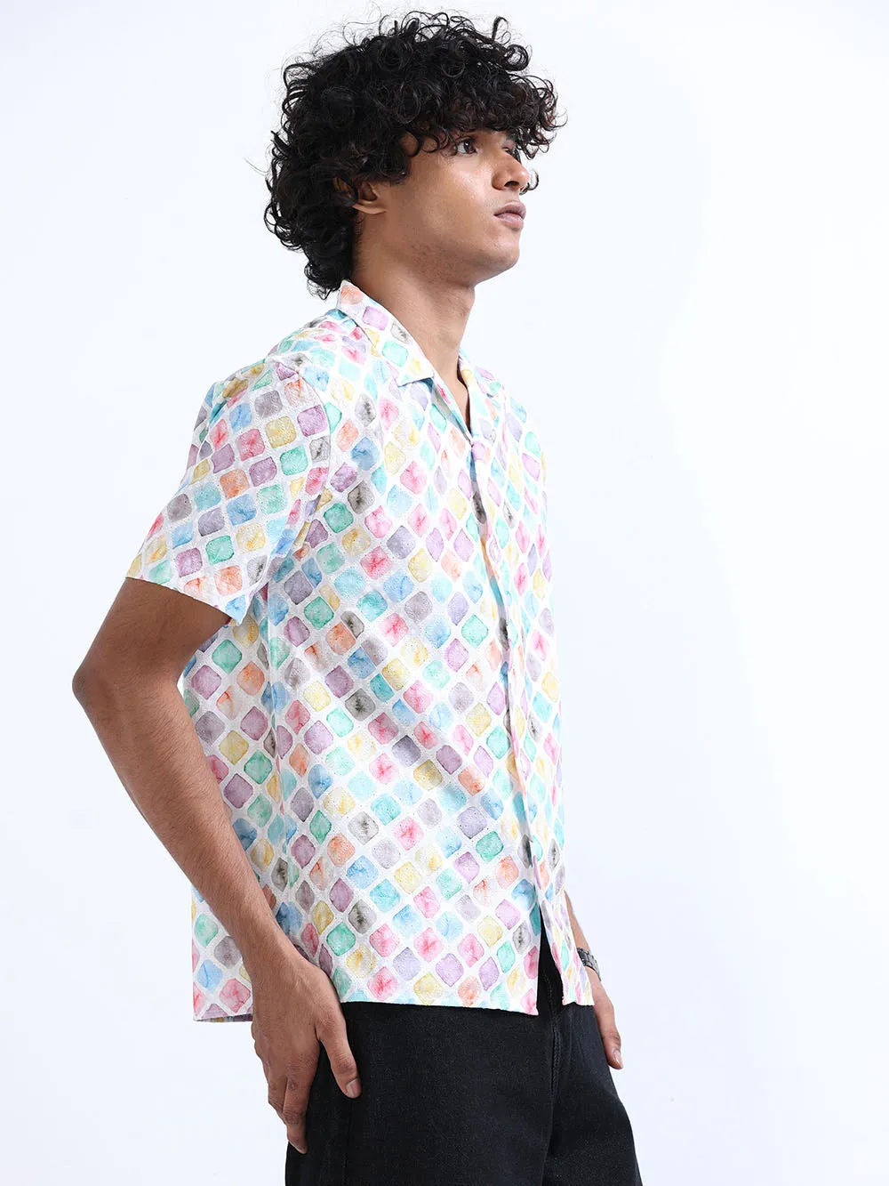 Men's Multicolor Cuban Collar Embroidered shirt