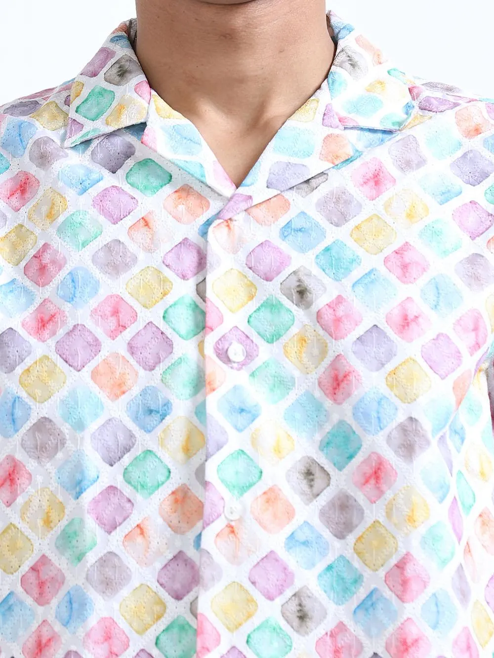Men's Multicolor Cuban Collar Embroidered shirt