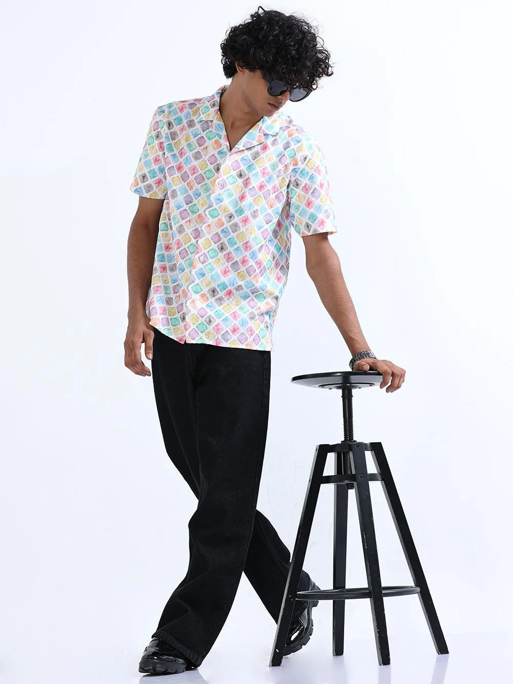 Men's Multicolor Cuban Collar Embroidered shirt