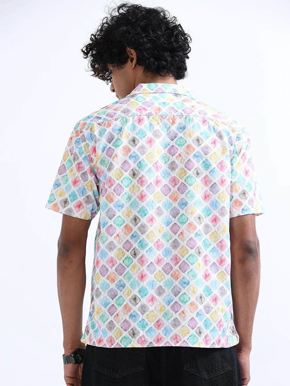 Men's Multicolor Cuban Collar Embroidered shirt