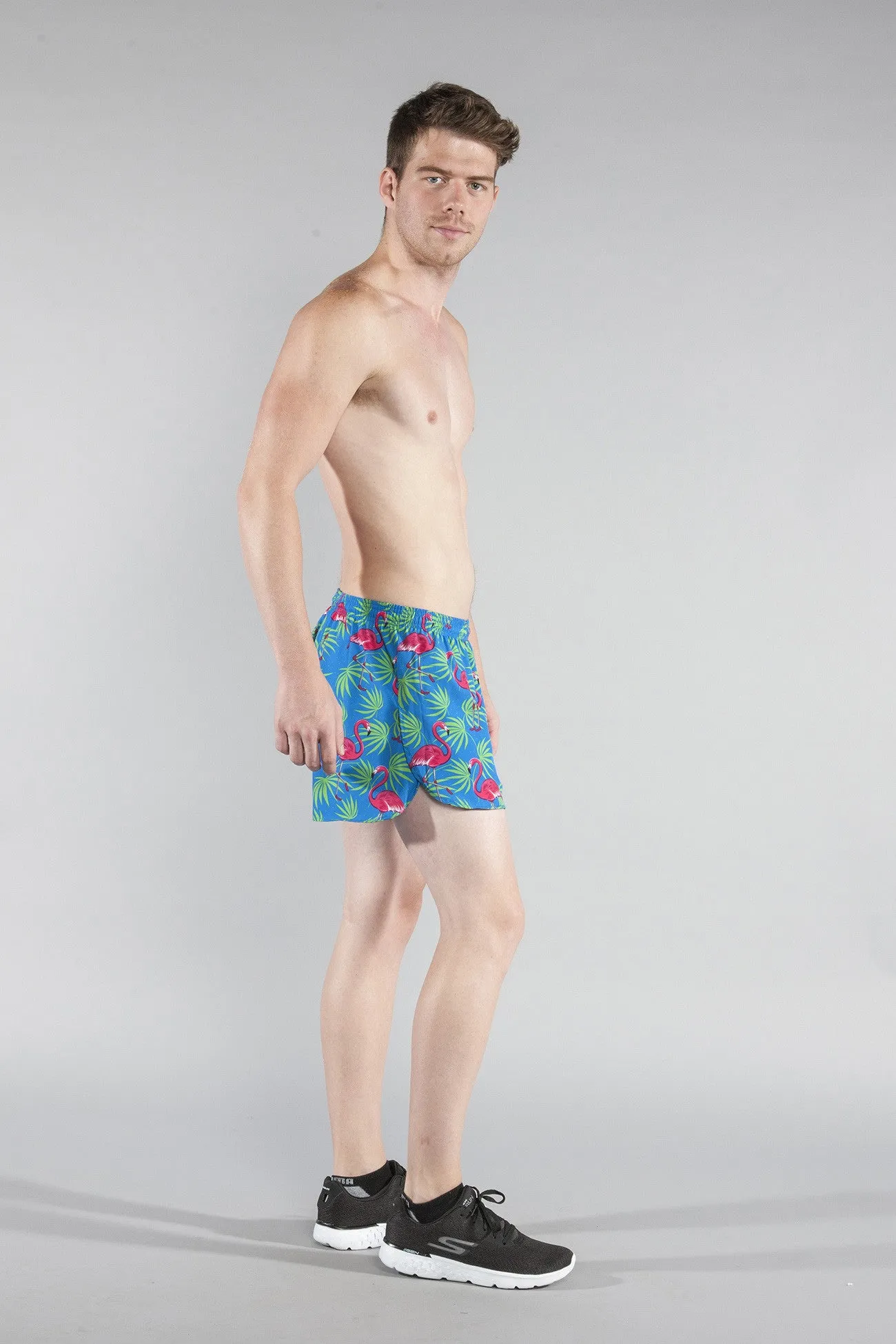 Men's Printed 3" Half Split Shorts - Flamingo Turquoise