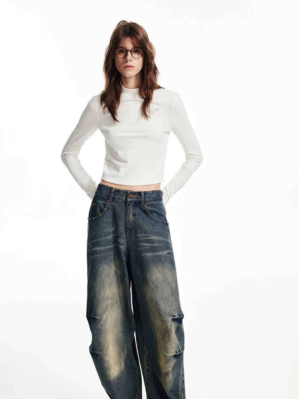 Mock-Neck Simple Ctopped Bijou Cutsew