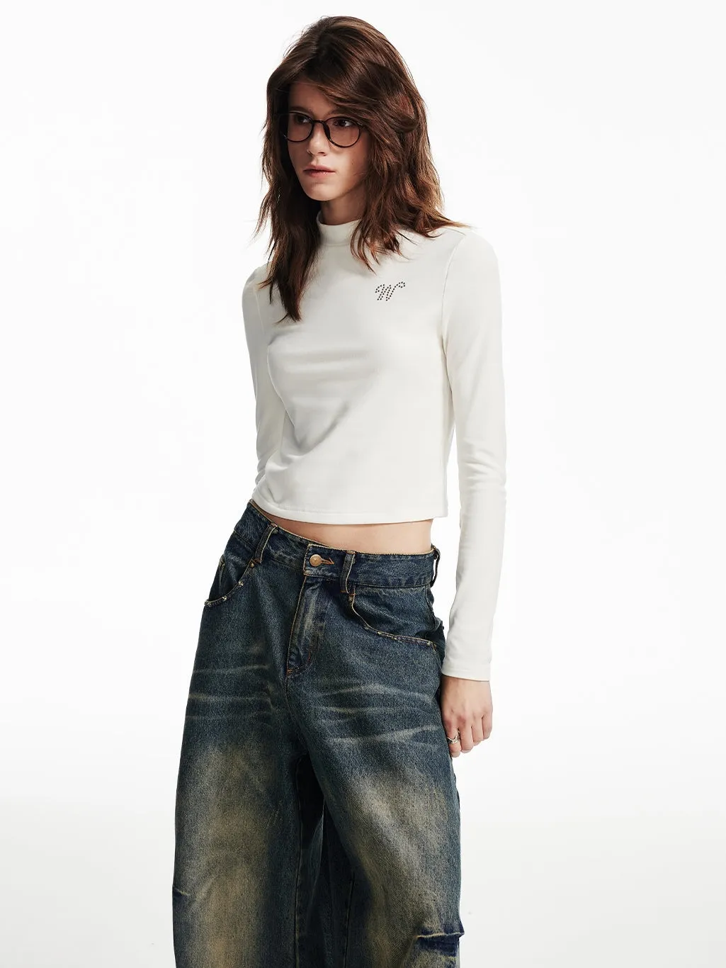 Mock-Neck Simple Ctopped Bijou Cutsew