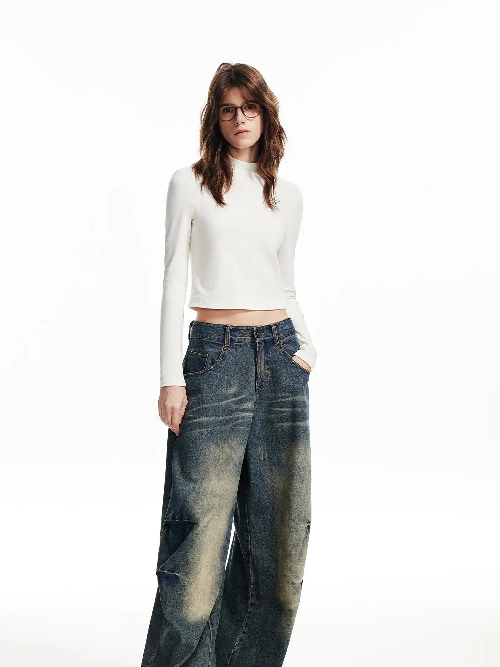 Mock-Neck Simple Ctopped Bijou Cutsew