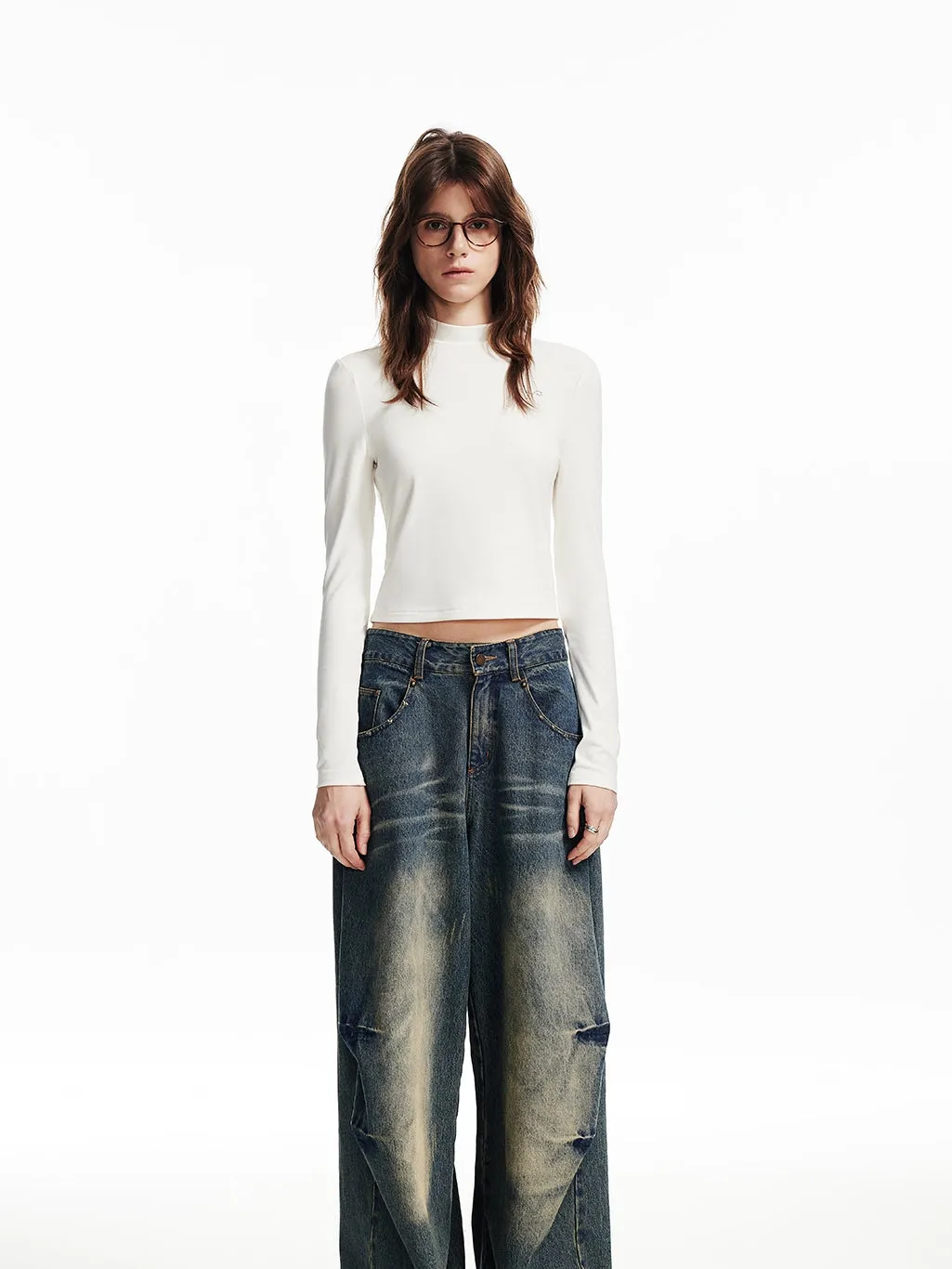 Mock-Neck Simple Ctopped Bijou Cutsew