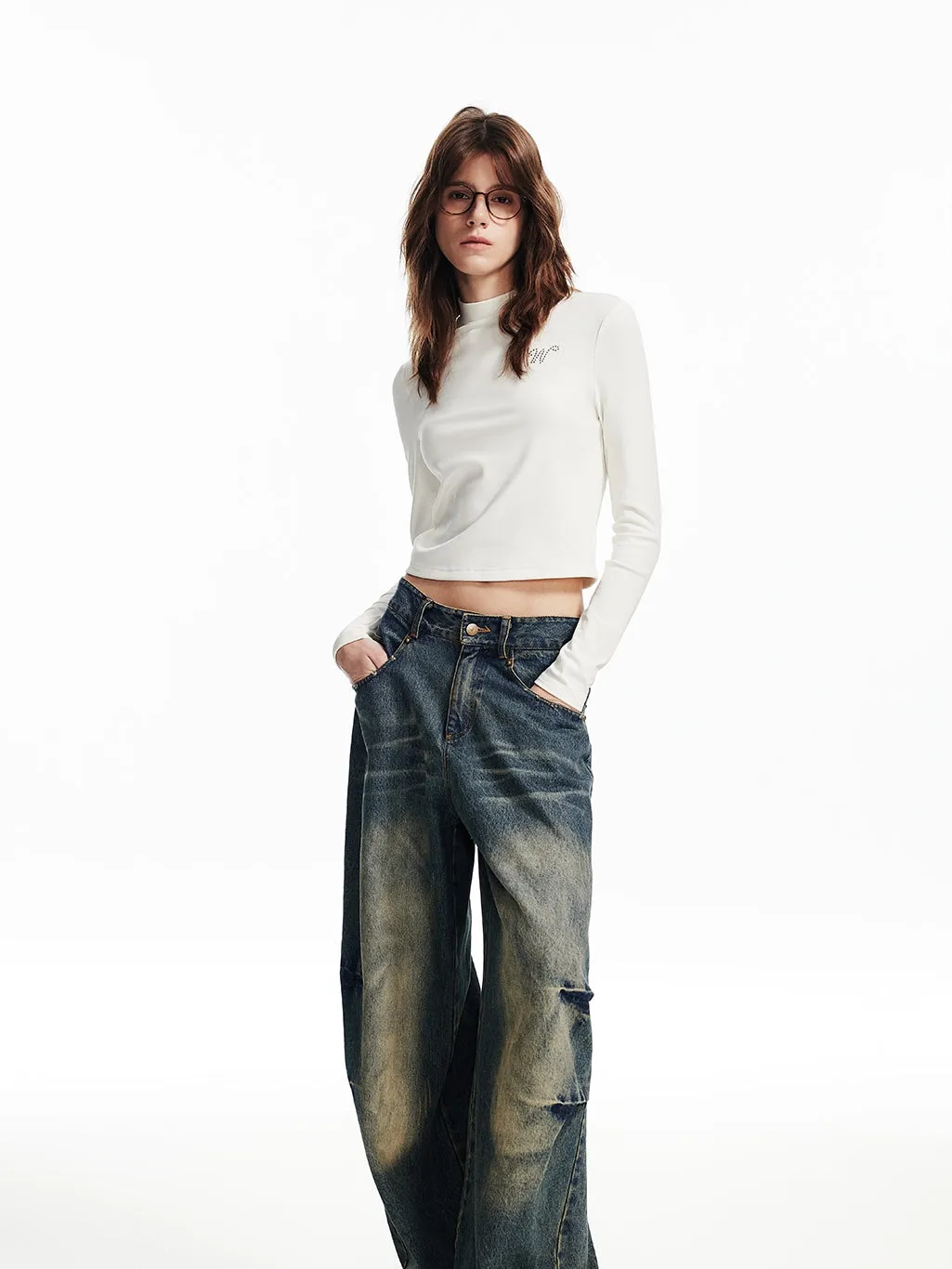 Mock-Neck Simple Ctopped Bijou Cutsew
