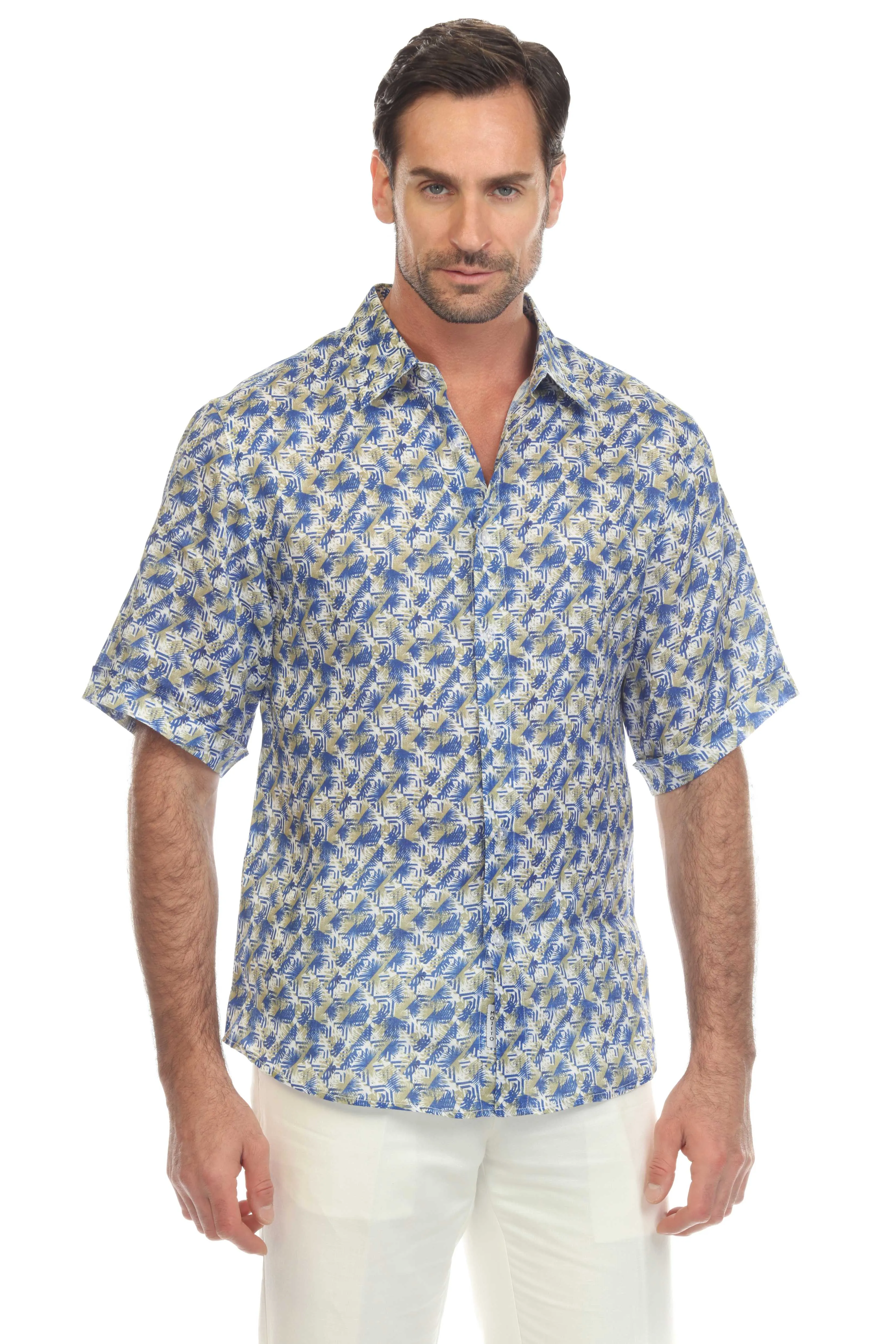 Mojito Collection Men's Casual Print Linen Shirt Short Sleeve Button Down
