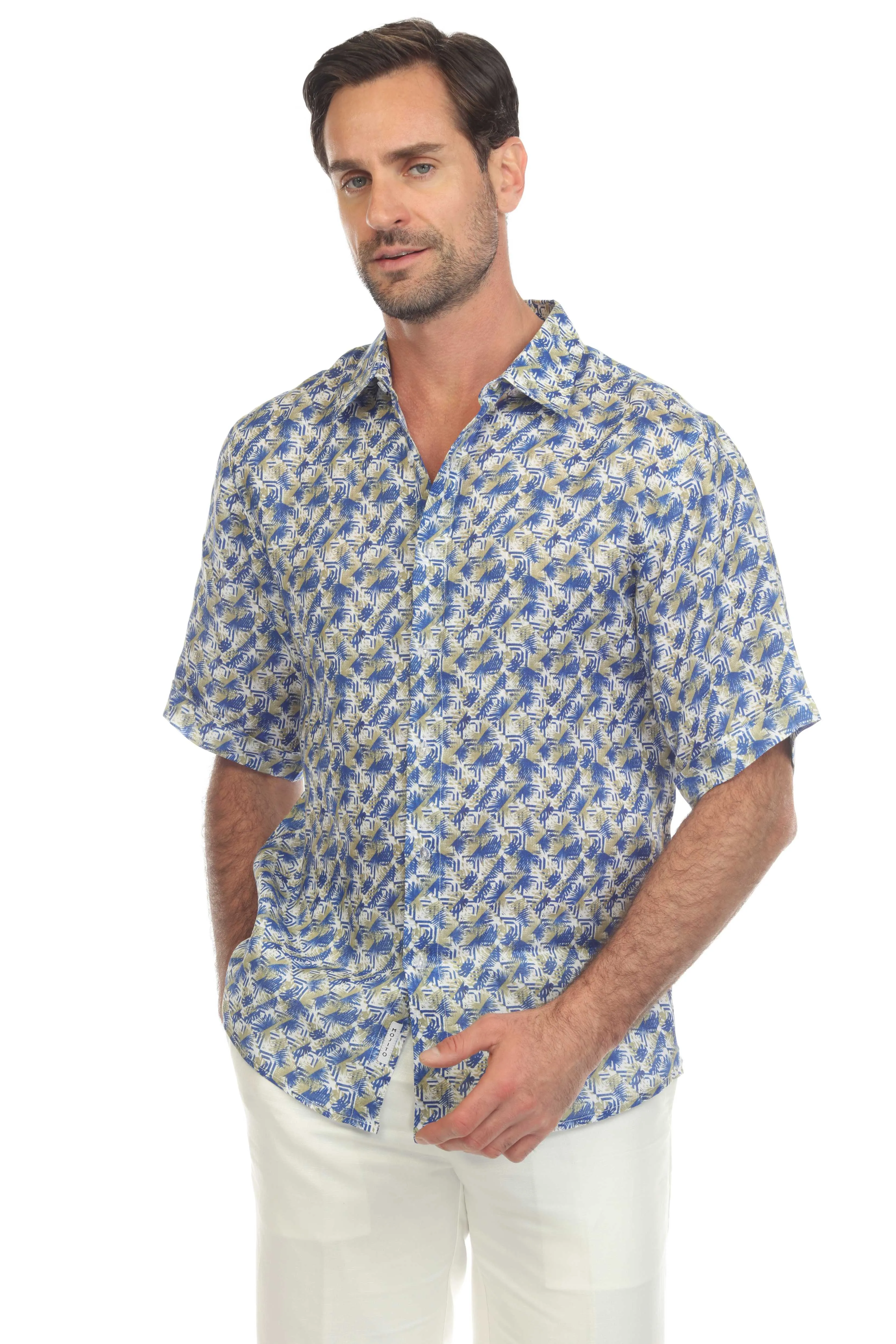 Mojito Collection Men's Casual Print Linen Shirt Short Sleeve Button Down