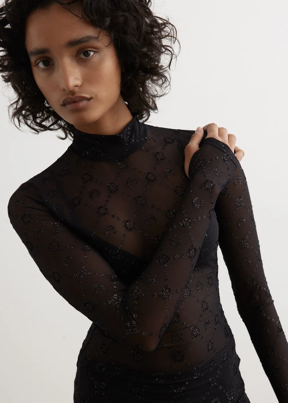 Monogram Mesh Long Sleeve Top