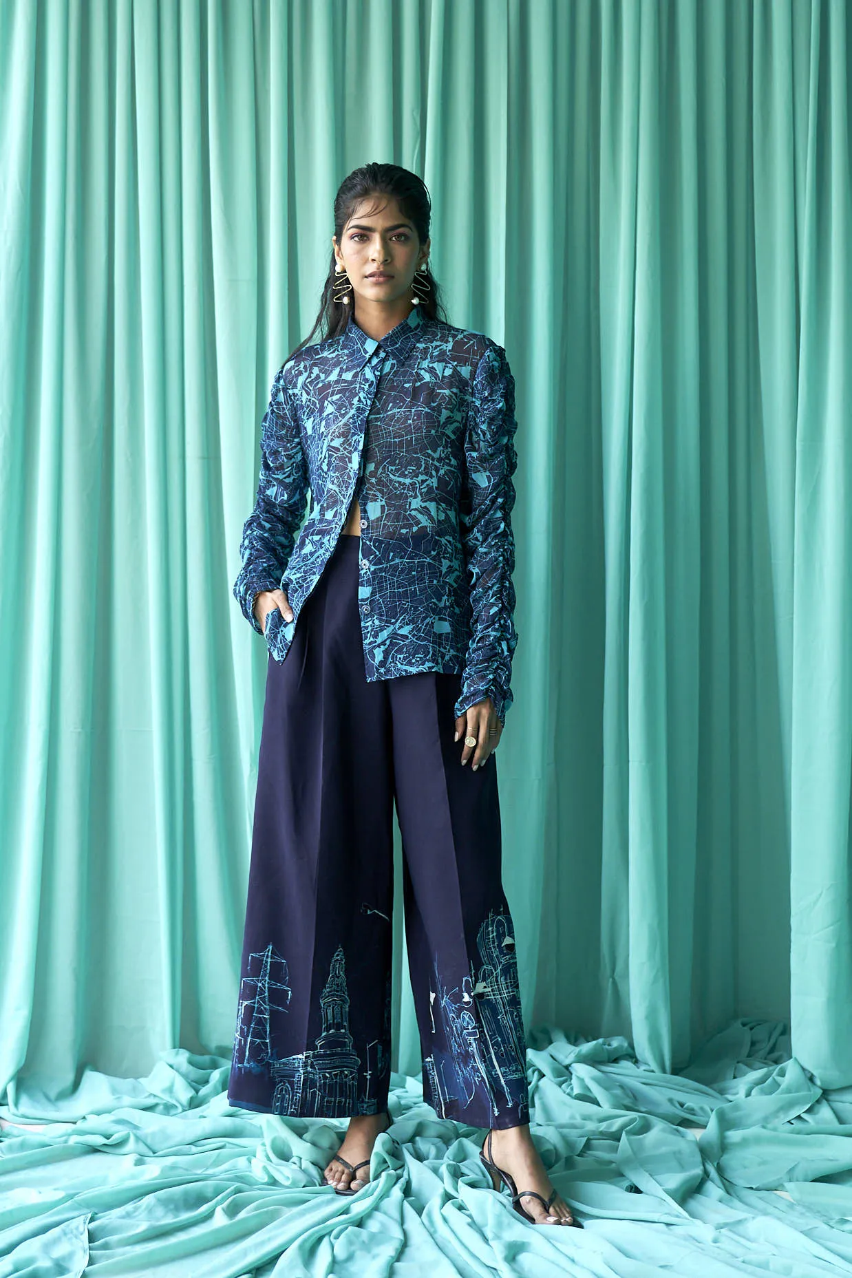 Navy Blue Map Print Co-ord