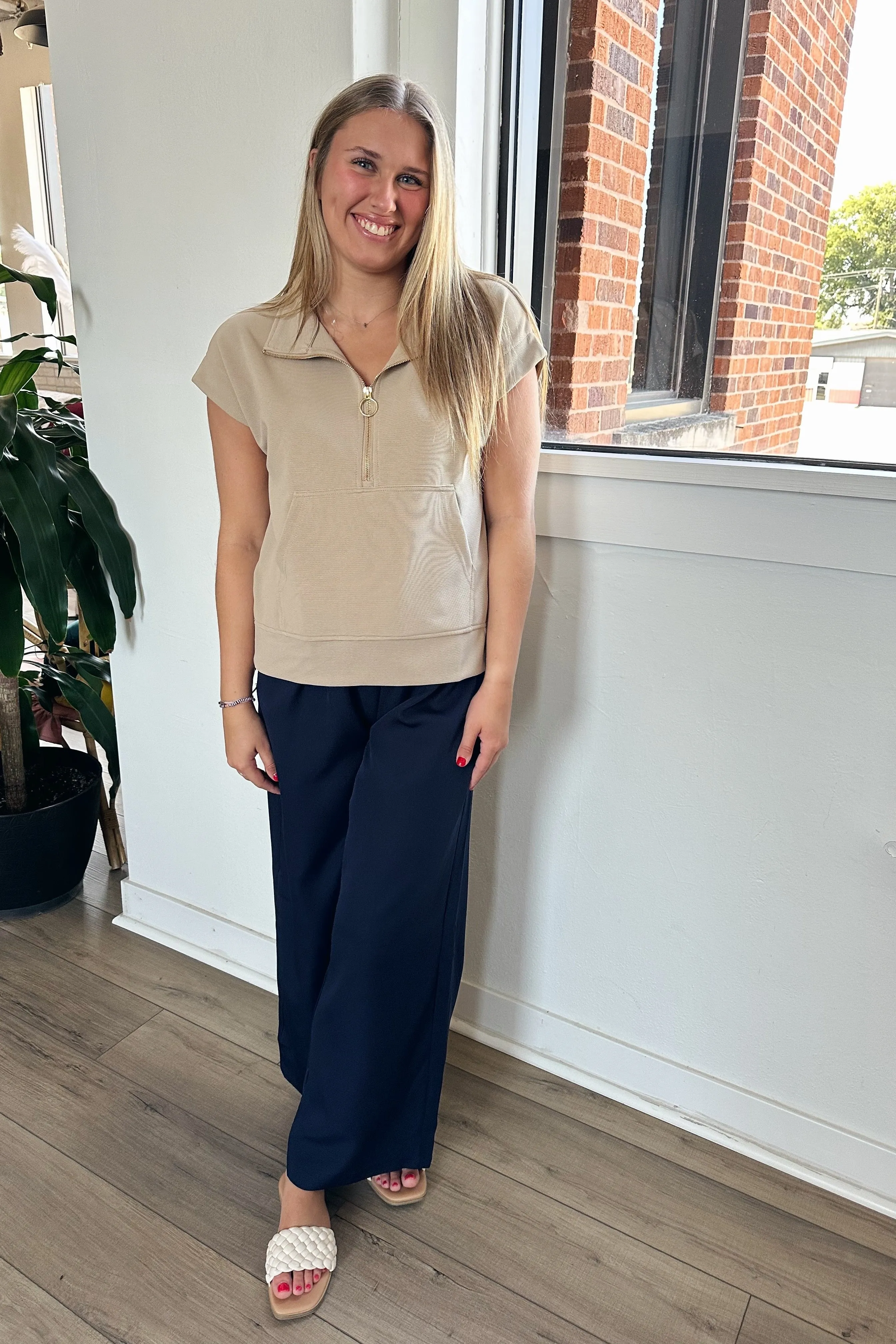 Navy Wide Leg Dress Pants