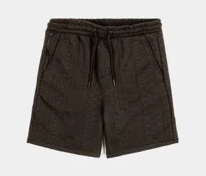 Ornate Jacquard Knit Mens Shorts (Brown)