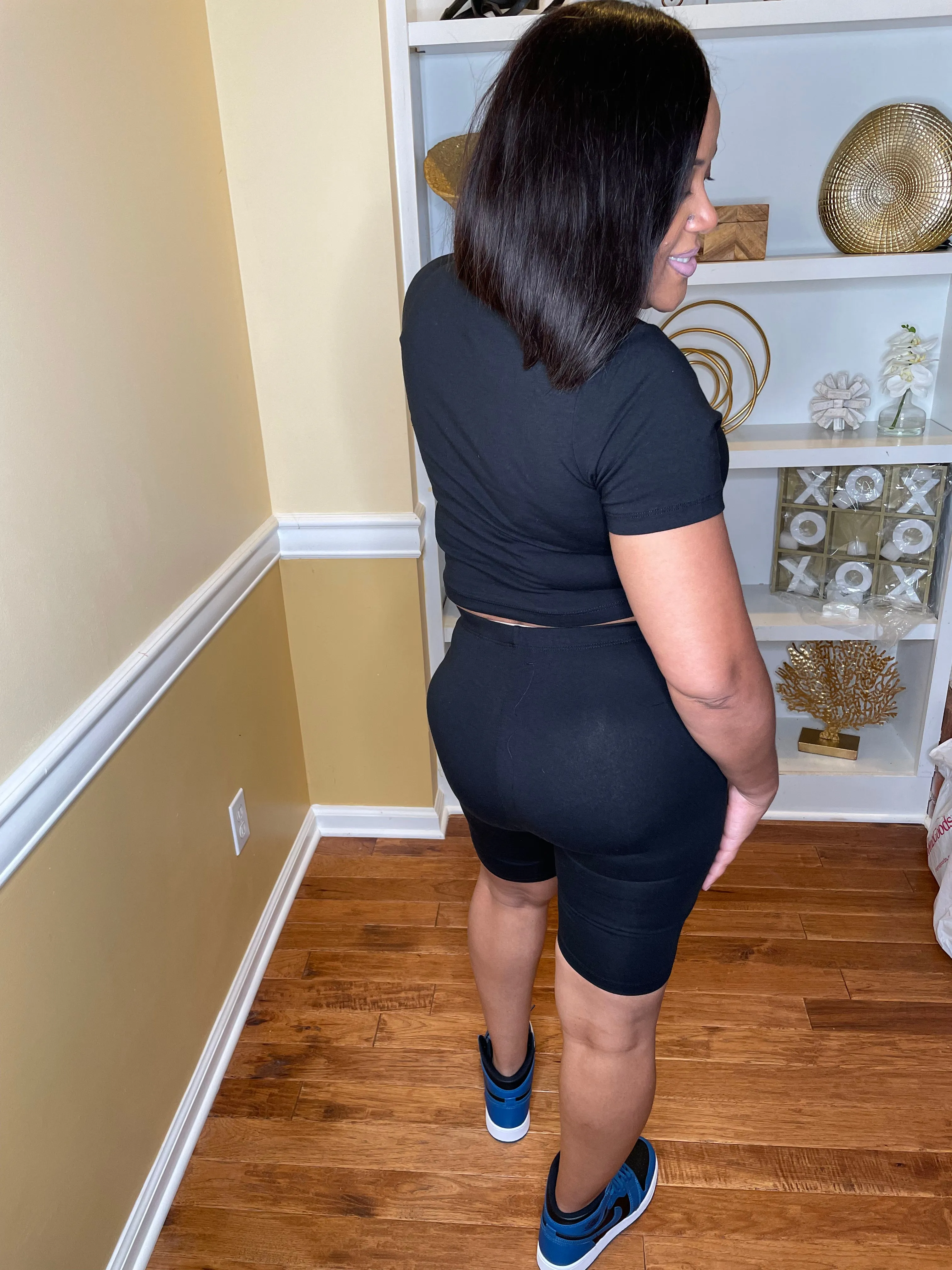 Over You - black crop top and biker shorts set