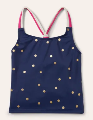 Patterned Tankini Top-Deep Sea Blue Foil Spot
