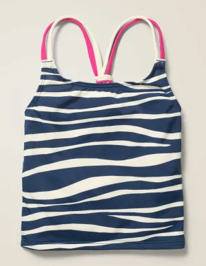 Patterned Tankini Top-Deep Sea Blue Zebra Stripe