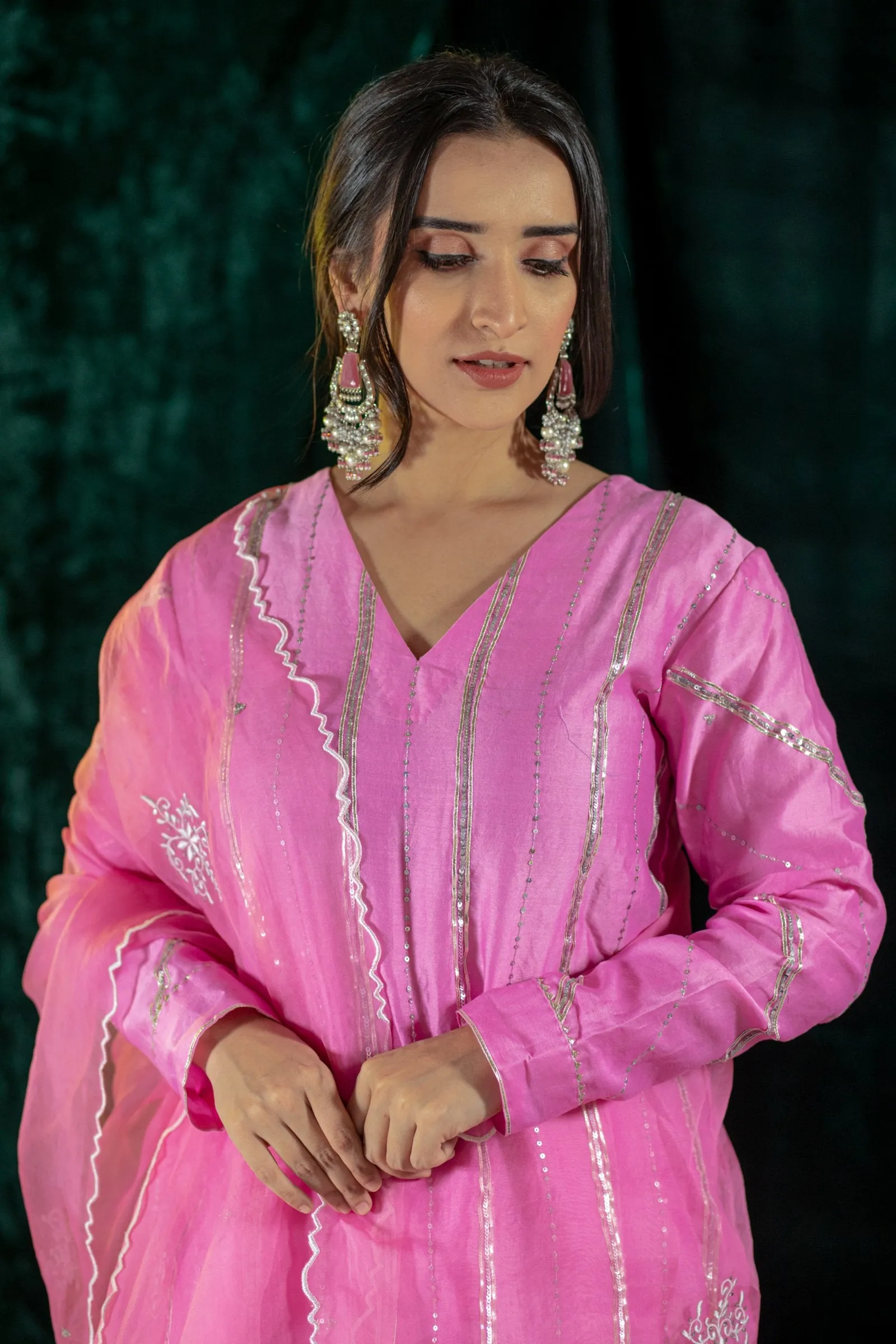 Pink Gota Lines Kurta Set