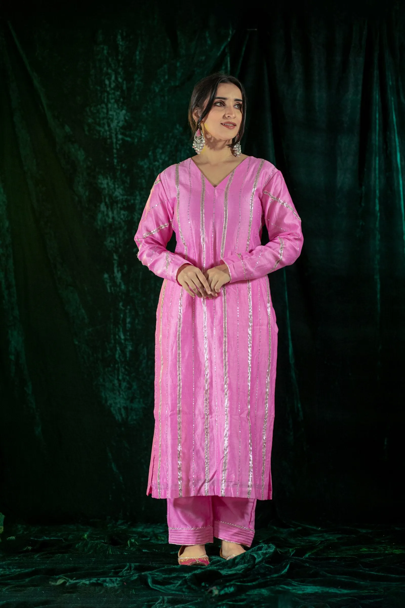 Pink Gota Lines Kurta Set
