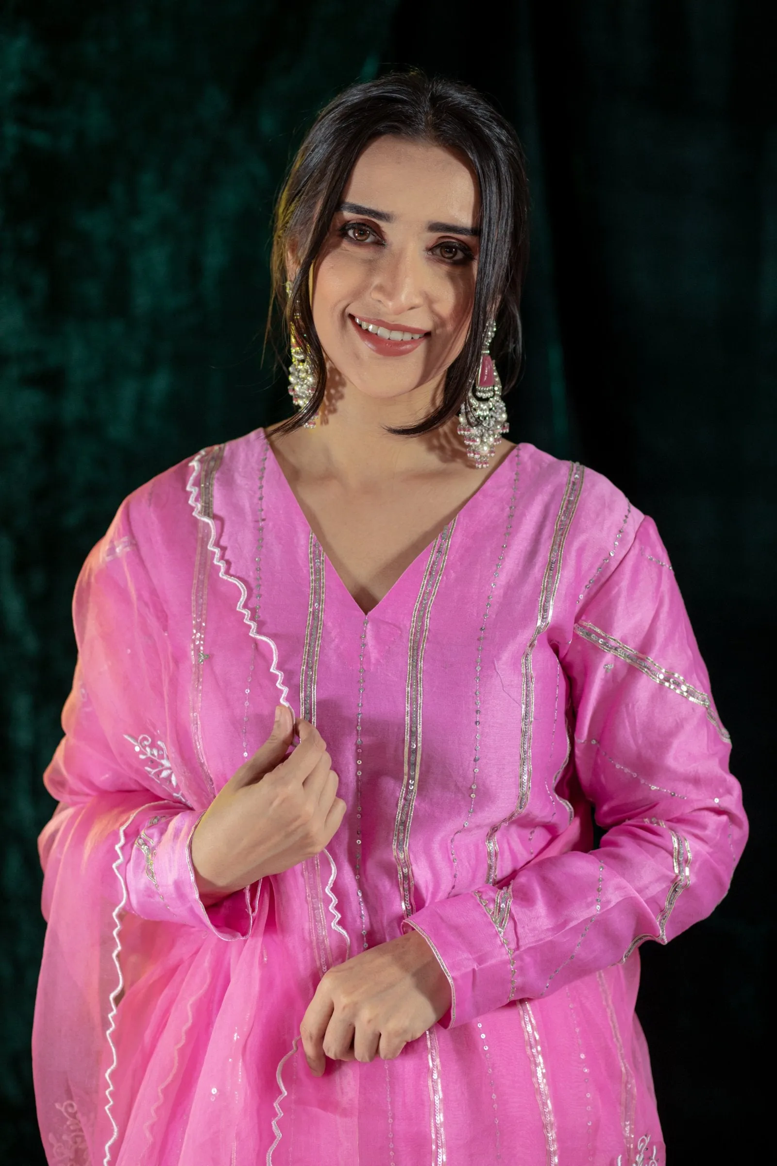 Pink Gota Lines Kurta Set