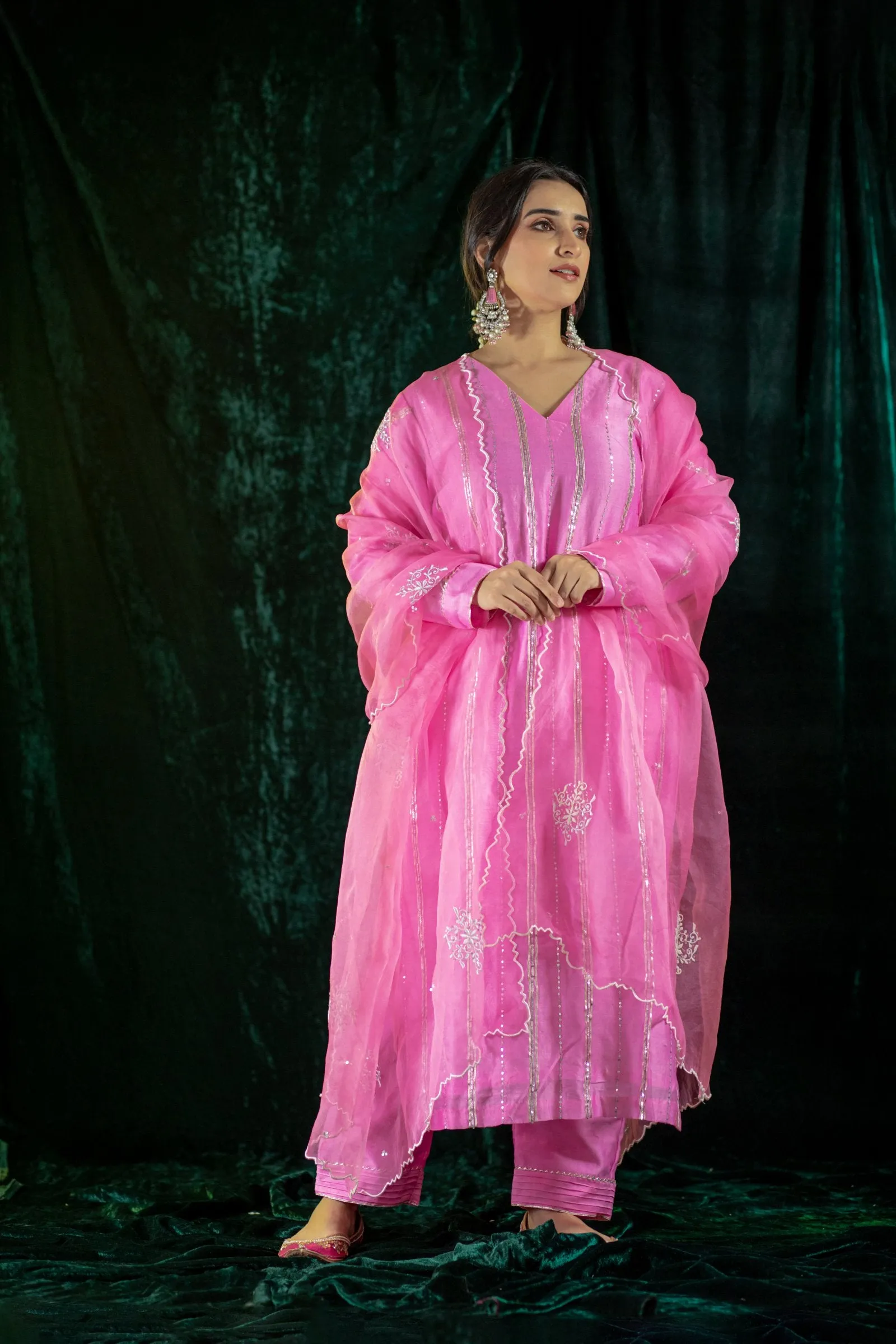 Pink Gota Lines Kurta Set