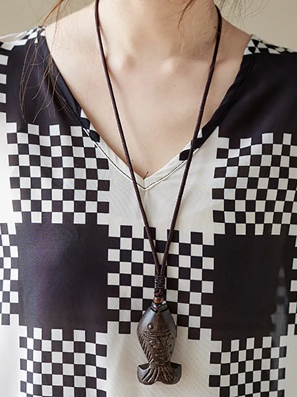 Plaid Half Sleeves Loose V-Neck T-Shirts Tops
